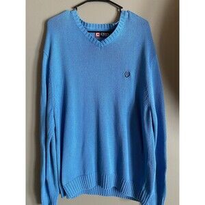 Chaps‎ Mens Size XL Blue Long Sleeve V-Neck Pullover Cotton Knit Sweater